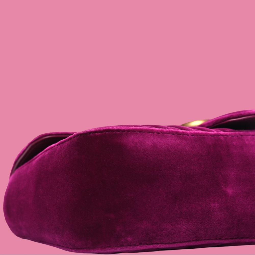 Gucci Velvet Matelasse Small GG Marmont Shoulder Bag Fuchsia Violet - Picture 8 of 10